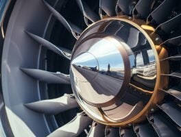 Intricate Jet Engine Turbine Detail in Sunlight. Generative ai